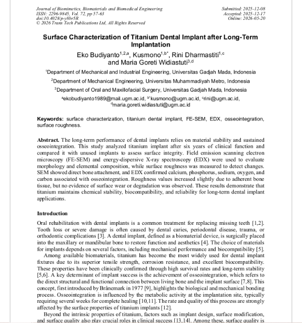 Dosen Teknik Mesin Universitas Muhammadiyah Metro Publikasikan Artikel pada Jurnal Internasional Bereputasi Q3