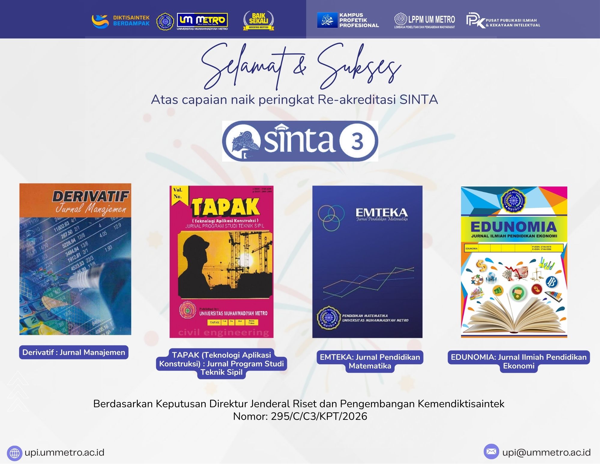 Lompatan Sukses UM Metro: Empat Jurnal Naik Peringkat ke SINTA 3!
